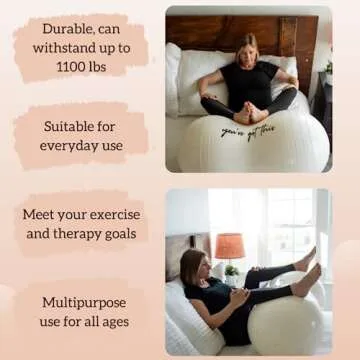 Peanut Ball - Positive Affirmation Anti Burst Ball for Exercise, Labor, Birthing, Dog Training, Kids, Home & Gym Fitness, Physio Roll, Yoga Balance, Flexible Seating for Classroom & Office - Pump Inc.