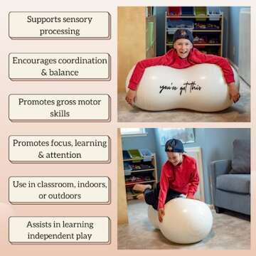 Peanut Ball - Positive Affirmation Anti Burst Ball for Exercise, Labor, Birthing, Dog Training, Kids, Home & Gym Fitness, Physio Roll, Yoga Balance, Flexible Seating for Classroom & Office - Pump Inc.
