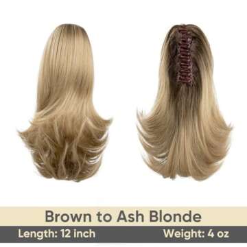 CJL HAIR Short Claw Clip Ponytail Hair Extension Drawstring Synthetic Fake Hairpiece for Women 12" S...