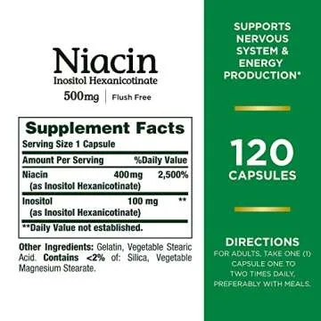 Nature's Bounty Niacin 500mg Flush Free, Cellular Energy Support, Supports Nervous System Health, 12...