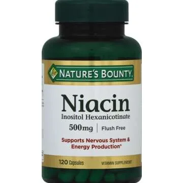 Nature's Bounty Niacin 500mg Flush Free, Cellular Energy Support, Supports Nervous System Health, 120 Capsules