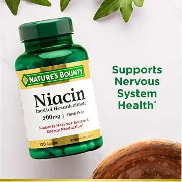 Nature's Bounty Niacin 500mg Flush Free, Cellular Energy Support, Supports Nervous System Health, 120 Capsules