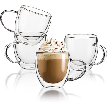 Sweese Clear Coffee Mugs - 8 oz Double Wall Glass Coffee Mugs Set of 4, Perfect for Espresso, Latte,...