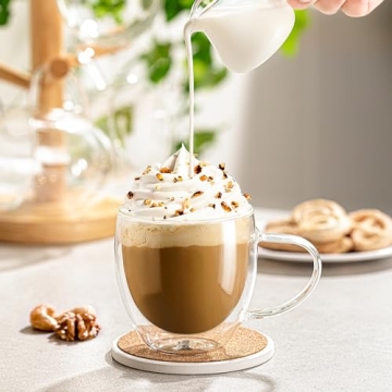 Sweese Clear 8 oz Double Wall Glass Coffee Mugs Set of 4