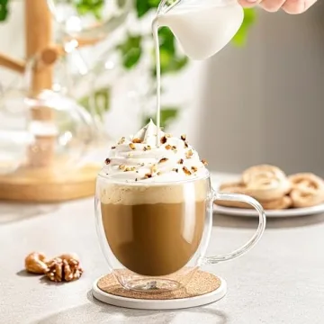 Sweese Clear 8 oz Double Wall Glass Coffee Mugs Set of 4