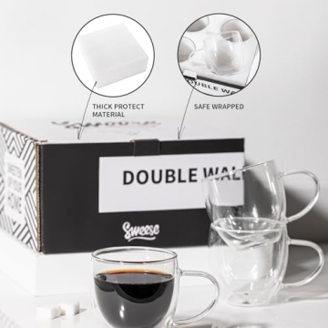 Sweese Clear 8 oz Double Wall Glass Coffee Mugs Set of 4