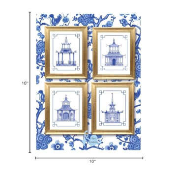 XUOIAYNB Chinoiserie Art Print- Watercolor Chinese Blue White Pavilion Canvas Wall Art (8"x10"x6 pcs, Unframed)-Perfect for Bedroom or Study Decor