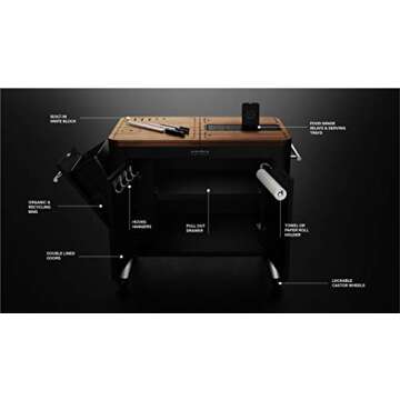 Everdure Mobile Prep Kitchen, 40-Inch Indoor/Outdoor Kitchen Island, Rolling Cart with Lockable Wheels, Equipped with Built-in Cutting Board and Serving Trays, Matte Black