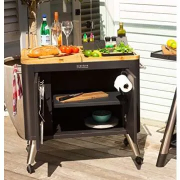 Everdure Mobile Prep Kitchen, 40-Inch Indoor/Outdoor Kitchen Island, Rolling Cart with Lockable Wheels, Equipped with Built-in Cutting Board and Serving Trays, Matte Black