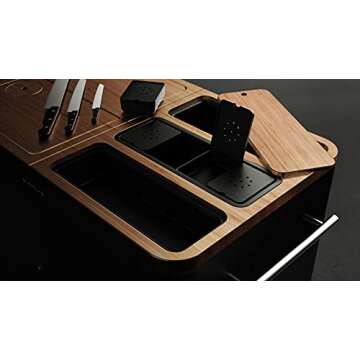 Everdure Mobile Prep Kitchen, 40-Inch Indoor/Outdoor Kitchen Island, Rolling Cart with Lockable Wheels, Equipped with Built-in Cutting Board and Serving Trays, Matte Black