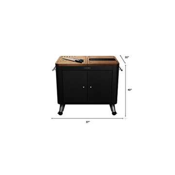 Everdure Mobile Prep Kitchen, 40-Inch Indoor/Outdoor Kitchen Island, Rolling Cart with Lockable Wheels, Equipped with Built-in Cutting Board and Serving Trays, Matte Black