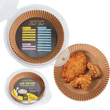 Air Fryer Liners 100 PCS with Cheat Sheet,Raised Edge Sheets Keep AirFryer Basket Clean,Compatible with Oven, Steamer & Crockpots