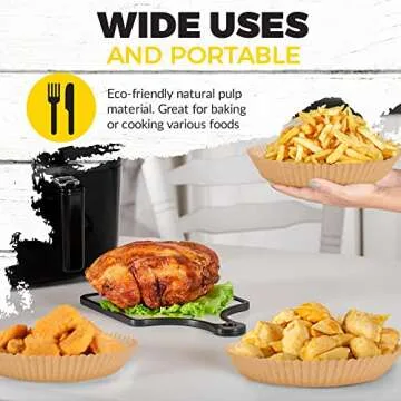 Air Fryer Liners 100 PCS with Cheat Sheet,Raised Edge Sheets Keep AirFryer Basket Clean,Compatible with Oven, Steamer & Crockpots