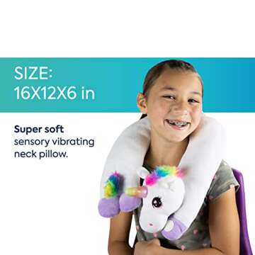 Bouncyband Sensory Vibrating Unicorn Neck Pillow — Therapeutic 16x12x6” Super Soft Pillow to Dra...