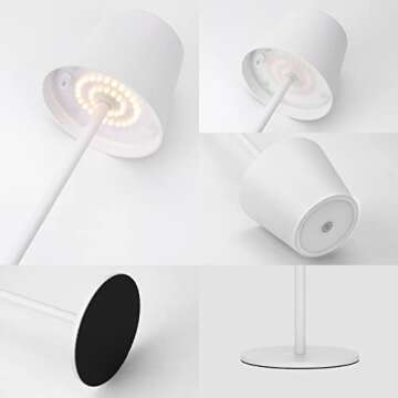 Ralbay 2 Pack White Rechargeable LED Table Lamp,Portable Battery Outdoor Lamp Waterproof 3W 5000mAh White Dining Lamps, Stepless Dimmable Battery Operated Lamp for Restaurant Home Lighting,Warm Light