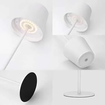 Ralbay 2 Pack White Rechargeable LED Table Lamp,Portable Battery Outdoor Lamp Waterproof 3W 5000mAh White Dining Lamps, Stepless Dimmable Battery Operated Lamp for Restaurant Home Lighting,Warm Light