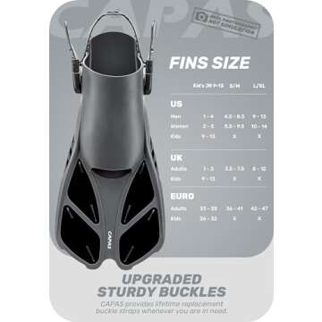 CAPAS Snorkel Fins, Swim Fins Travel Size Short Adjustable for Snorkeling Diving Adult Men Women Kid...