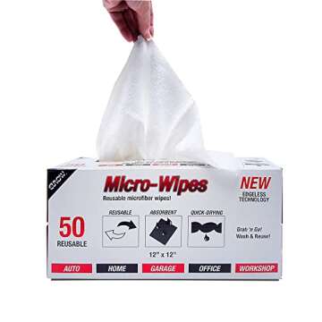 Eurow Microfiber Detailing Wipes with Dispenser Box, 200GSM, 12 by 12 Inches, Pack of 50, White