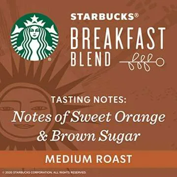 Starbucks Medium Roast Ground Coffee — Breakfast Blend — 100% Arabica — 1 bag (20 oz.) Great Holiday Gift