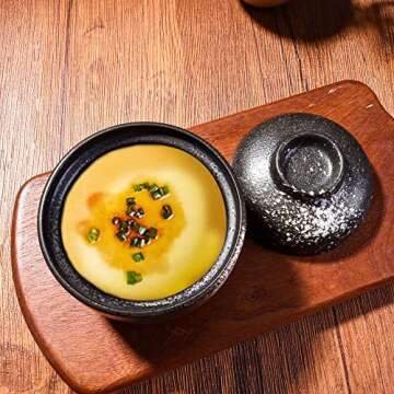 LMRLCS Ceramic Soup and Cereal Bowl with Lid 7.7 oz Microwave Bowl Japanese Bowl for Soup Cereal Snacks and Desserts Black