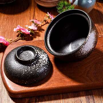 LMRLCS Ceramic Soup and Cereal Bowl with Lid 7.7 oz Microwave Bowl Japanese Bowl for Soup Cereal Snacks and Desserts Black