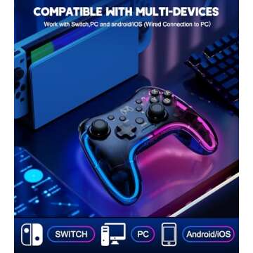 Switch Controller Compatible with Switch/Lite/OLED Controller, Switch Pro Controller With RGB Breathing LED, Switch Controllers Remote Supports Multi-Platform&App with Turbo, Wake-up Function