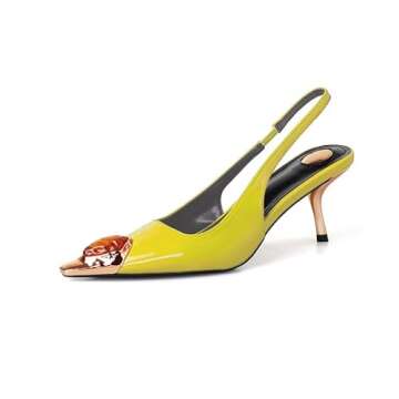 THESHY Womens Slingback High Heels - Elegant Metal Pointed Toe Stiletto Pumps with Gems