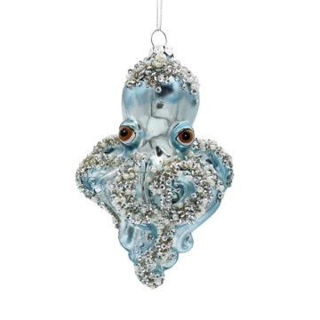 Kurt S. Adler Nautical Coastal Glass Blue Octopus with Beads Ornament