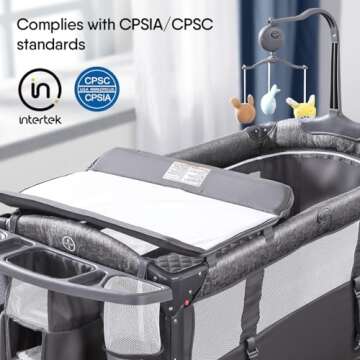 BabyBond Baby Bassinet Bedside Crib, Pack and Play with Sheet, Diaper Changing Table and Music Mobile from Newborn to Toddles, Portable Large Playard