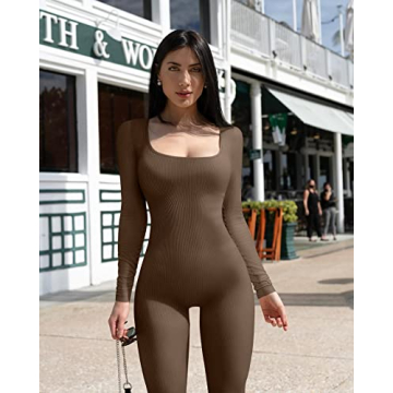 OQQ Stylish Long Sleeve Yoga Jumpsuit for Women