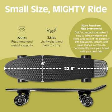 Retrospec Quip Mini Cruiser Skateboard 22.5" and 27" Classic Retro Plastic Cruiser Complete Skateboard with ABEC 7 Bearings and PU Wheels Compact Board with Grippy, Molded Waffle Deck