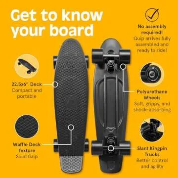 Retrospec Quip Mini Cruiser Skateboard 22.5" and 27" Classic Retro Plastic Cruiser Complete Skateboard with ABEC 7 Bearings and PU Wheels Compact Board with Grippy, Molded Waffle Deck