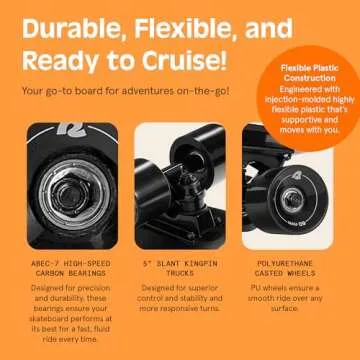 Retrospec Quip Mini Cruiser Skateboard 22.5" and 27" Classic Retro Plastic Cruiser Complete Skateboard with ABEC 7 Bearings and PU Wheels Compact Board with Grippy, Molded Waffle Deck