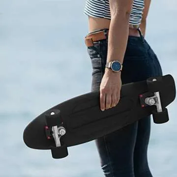 Retrospec Quip Mini Cruiser Skateboard 22.5" and 27" Classic Retro Plastic Cruiser Complete Skateboard with ABEC 7 Bearings and PU Wheels Compact Board with Grippy, Molded Waffle Deck