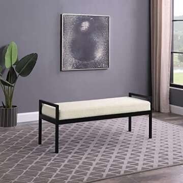 HomePop Modern Metal Bench|Bench for Living Room & Bedroom | Decorative Home Furniture -Sherpa Cream