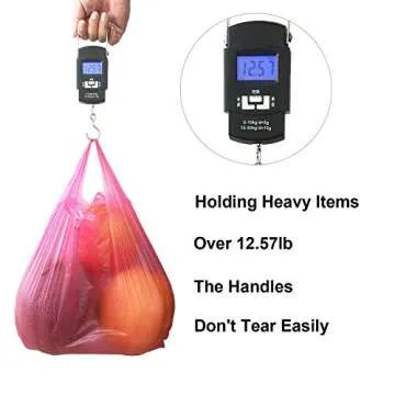 LazyMe T-Shirt Carry-Out Bags, Bolsas De Plastico Para Negocio, Plastic Grocery Bags Rose Sturdy Handled Merchandise Bags, Standard Supermarket Size, 12 x 20 Inches (Rose Red, 100 Pcs)