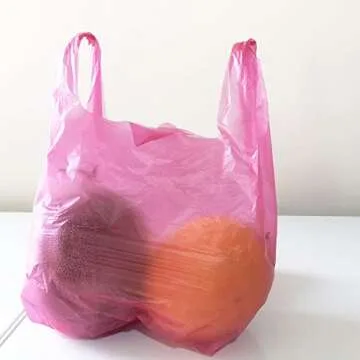 LazyMe T-Shirt Carry-Out Bags, Bolsas De Plastico Para Negocio, Plastic Grocery Bags Rose Sturdy Handled Merchandise Bags, Standard Supermarket Size, 12 x 20 Inches (Rose Red, 100 Pcs)