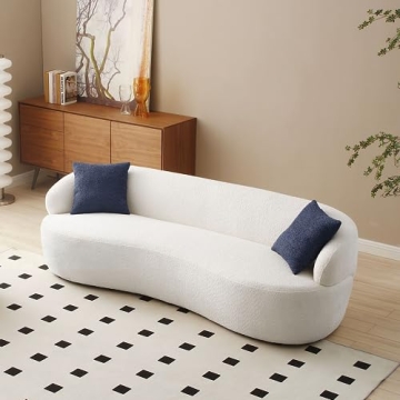 WILLIAMSPACE Modern Curved Sofa, Back Upholstered Boucle Couch with Two Throw Pillows, 3-Seat Boucle...