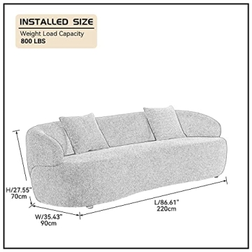WILLIAMSPACE Modern Curved Sofa with Two Throw Pillows