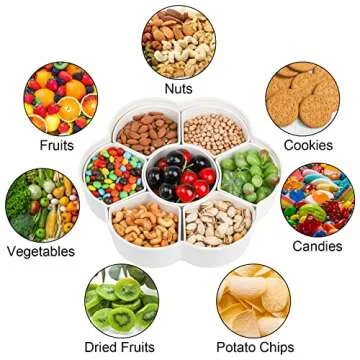 ZOOFOX Divided Serving Dish with Lid, Melamine Appetizer Tray with 7 Removable Compartment, Snacks Bowls for Chips and Dip, Veggies, Candy and Nut