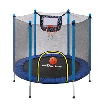 BLUERISE 55IN Toddler Trampoline for Kids with Basketball Hoop and Enclosure Net - Easy to Assemble ...