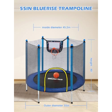 BLUERISE 55IN Indoor Toddler Trampoline with Safety Net