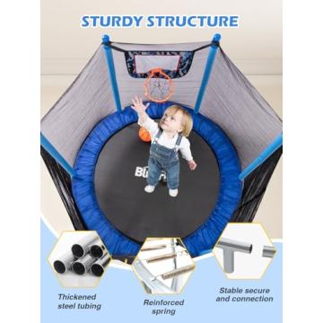 BLUERISE 55IN Indoor Toddler Trampoline with Safety Net