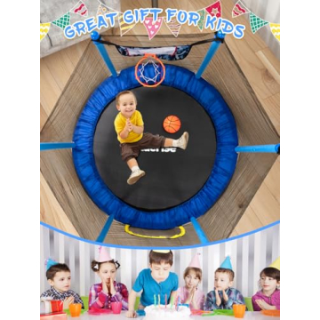 BLUERISE 55IN Indoor Toddler Trampoline with Safety Net