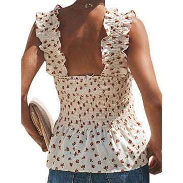 CILKOO Women's Frill Smocked Crop Tank Top for Summer Style