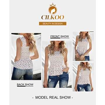 CILKOO Women's Frill Smocked Crop Tank Top for Summer Style