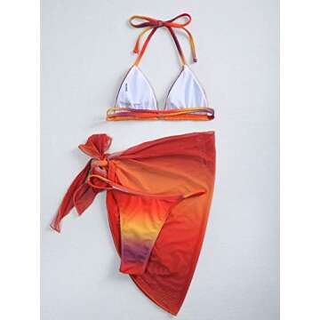 SOLY HUX Women's Halter Triangle Bikini Bathing Suits with Beach Skirt 3 Piece Swimsuits Multicoloured-1 S