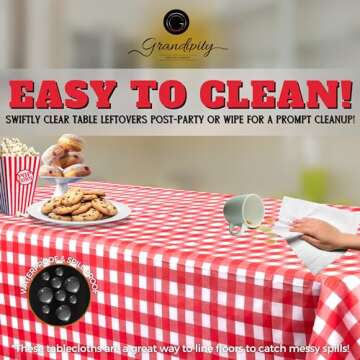 Grandipity 12 Pack Premium Disposable Plastic Picnic Tablecloth 54 Inch. x 108 Inch. Decorative Rectangle Table Cover - Red Checkered Gingham