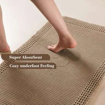 RESARE Waffle Bath Mat for Bathroom, Super Absorbent Bathroom Rugs Non Slip Machine Washable, Ultra Soft Boho Bath Rugs with Tassels for Bathroom Floor, Upgraded Bordered Design, 24"x36" Brown