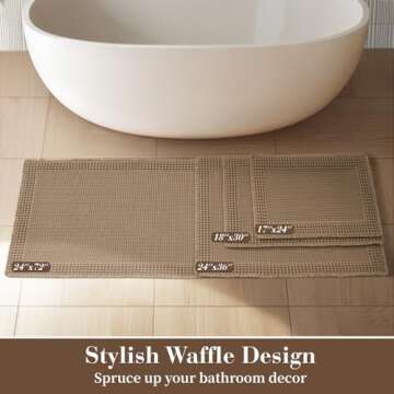 RESARE Waffle Bath Mat for Bathroom, Super Absorbent Bathroom Rugs Non Slip Machine Washable, Ultra Soft Boho Bath Rugs with Tassels for Bathroom Floor, Upgraded Bordered Design, 24"x36" Brown